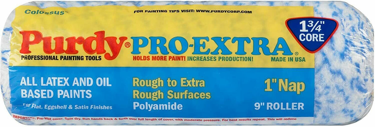 Purdy Colossus P-X roller sleeve, 9 inch by 1 inch nap, showing the thick pile and 1.75 inch core