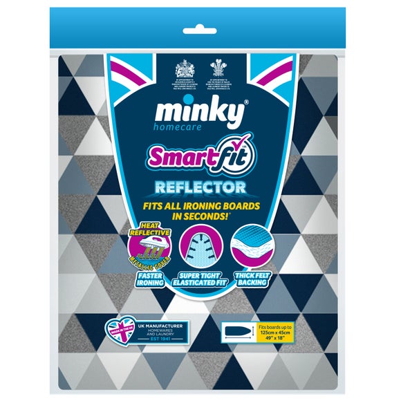 Close up of the Minky Smartfit Reflector ironing board cover fabric and elasticated edge