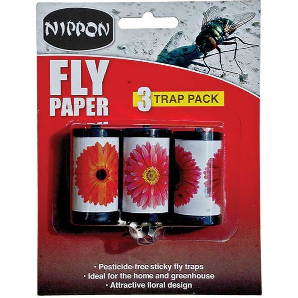 Nippon Fly Papers pack of 3, pesticide-free sticky fly trap pack shot