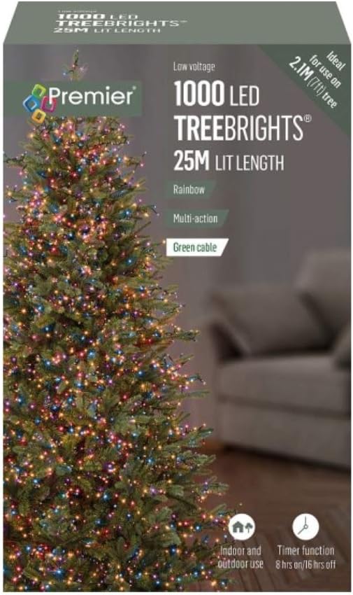 Premier 1000 LED Multi Action Treebrights With Timer - Rainbow/Green Cable