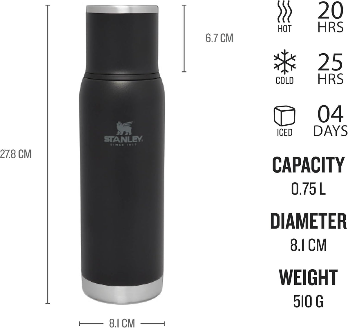 STANLEY Adventure To-Go Bottle | Black | 0.75L