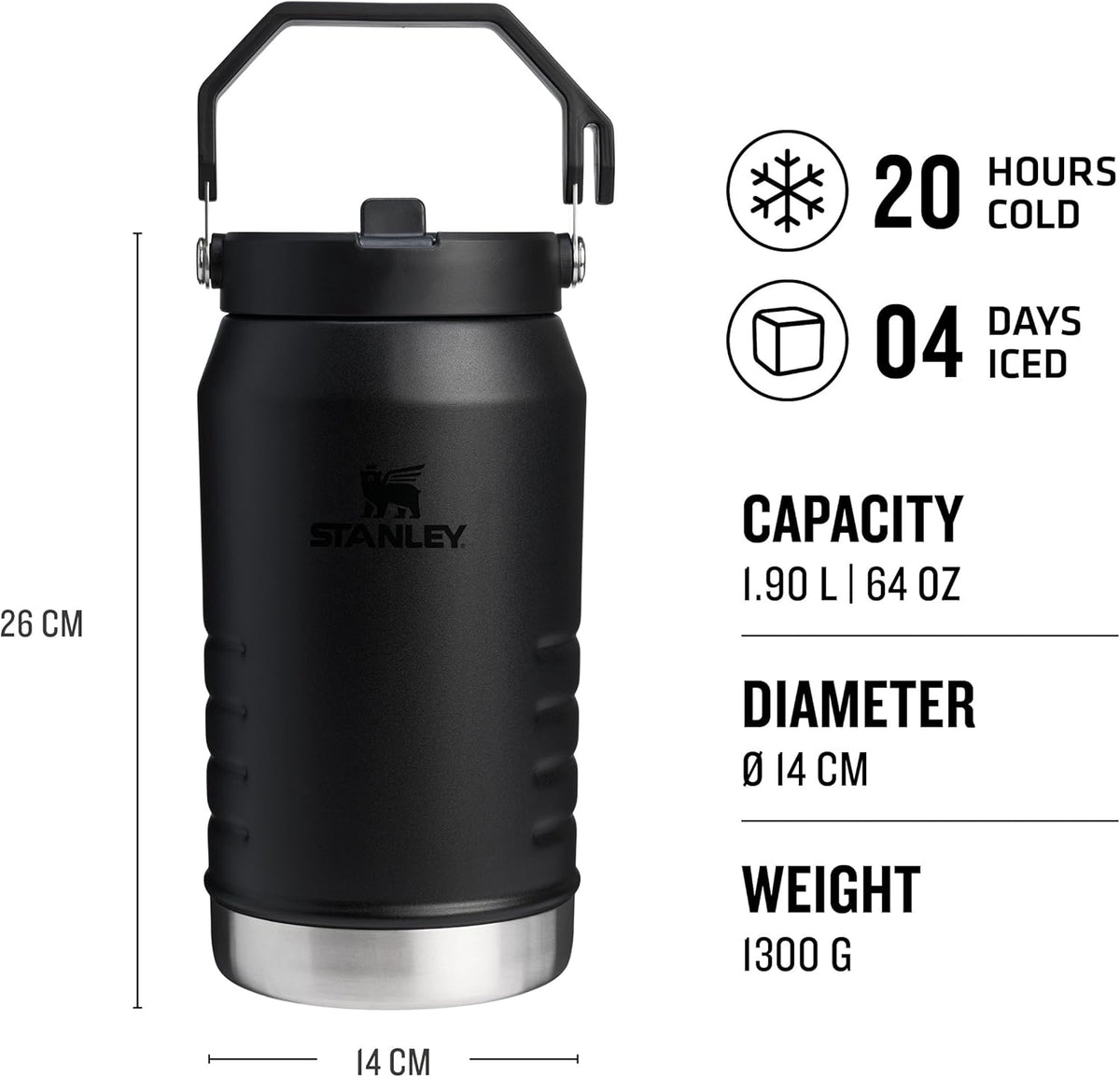STANLEY IceFlow™ Flip Straw 2.0 Jug | 1.9L | BLACK