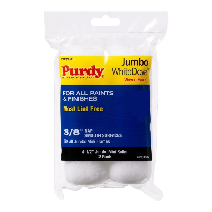Purdy White Dove Jumbo mini roller sleeve 6.5 inch shown standing upright on white background