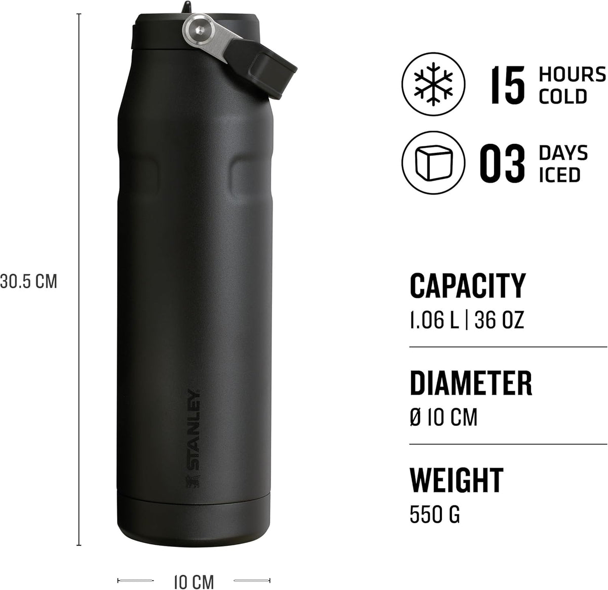 STANLEY IceFlow™ Bottle Flip Straw 2.0 Black | 1.06L