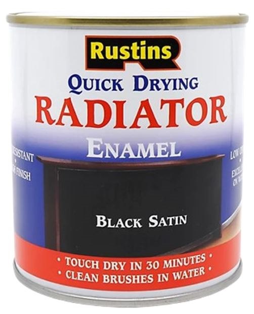 Rustins Quick Drying Radiator Enamel Black Satin 500ml tin