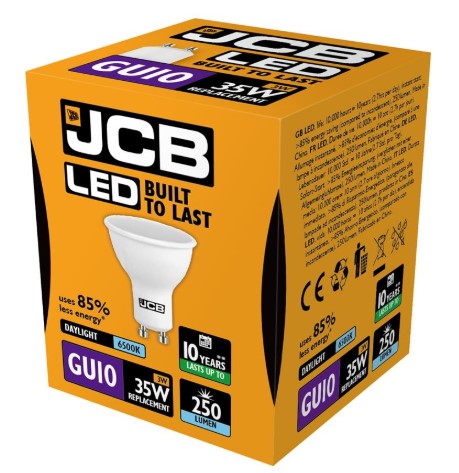 JCB GU10 LED bulb 3W 250lm daylight 6500K pack shot