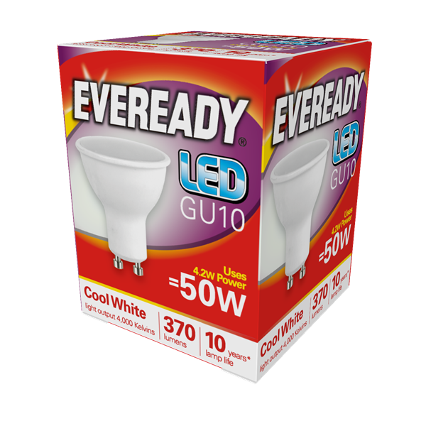 Eveready 5W GU10 LED bulb, cool white 4000K, wide beam, non-dimmable