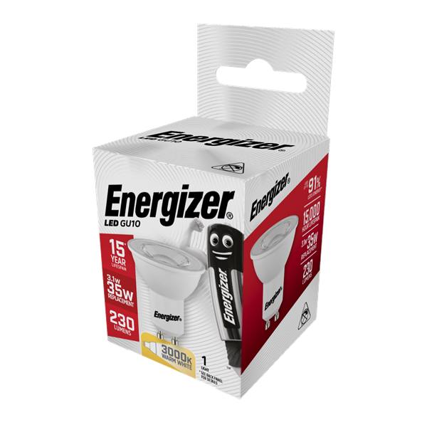 Energizer S8821 LED GU10 bulb, 230 lumens, 3.1W, warm white 3000K