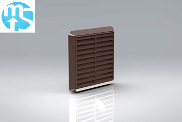 Brown louvred grille vent with round spigot fitted to a ducting outlet