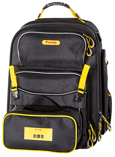 Purdy Painters Backpack worn on the back by a decorator