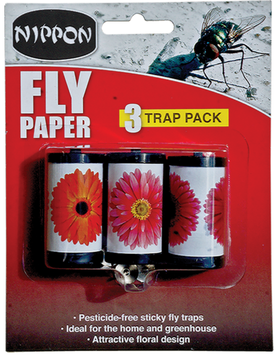 Nippon Fly Papers pack of 3, traditional fly trap packaging close up