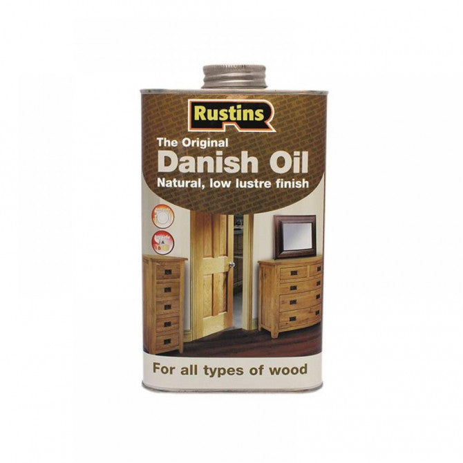 Rustins Danish Oil 250ml container front label showing product name and size
