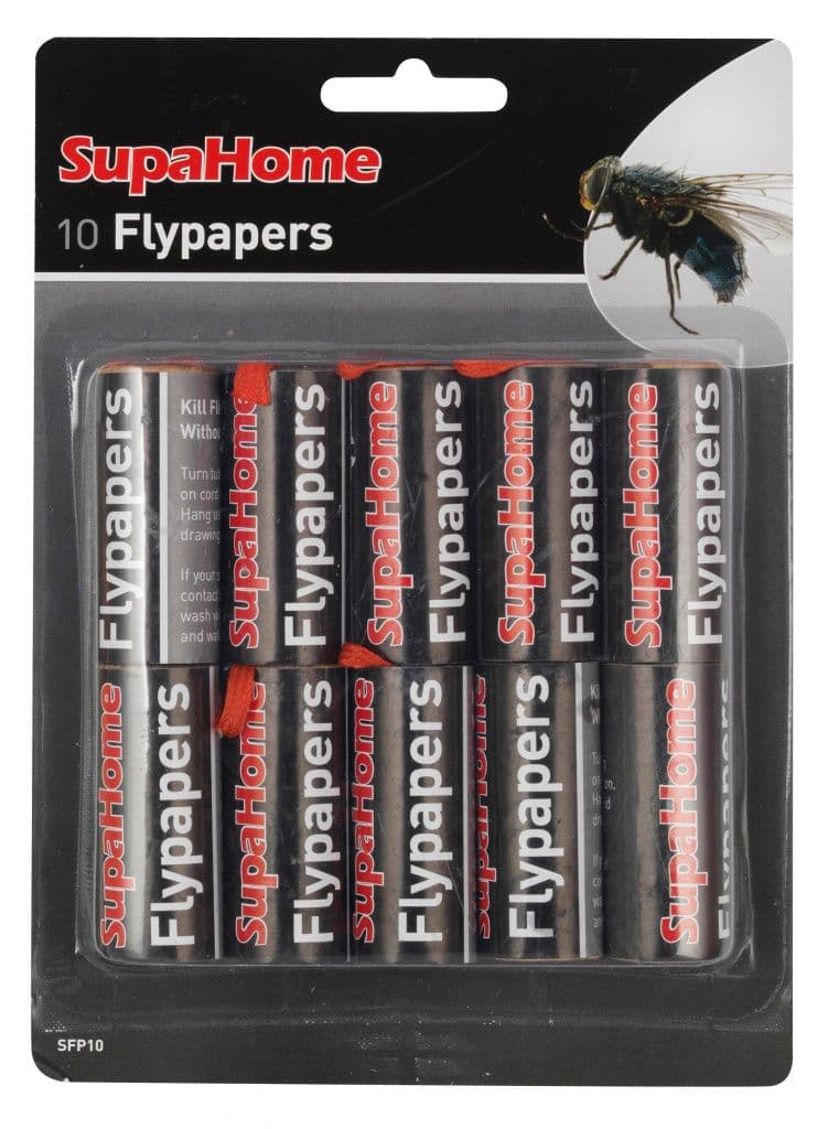 SupaHome Flypapers pack of 10 box, non-toxic vanilla scented flypaper packaging