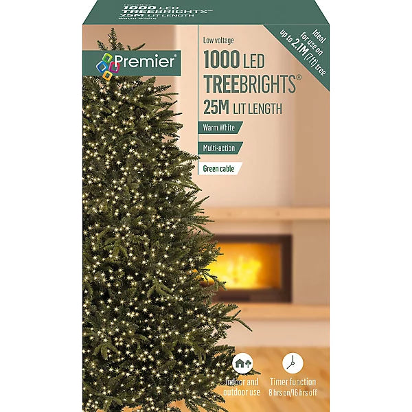 Premier 1000 LED Multi Action Treebrights With Timer - Warm White/Green Cable
