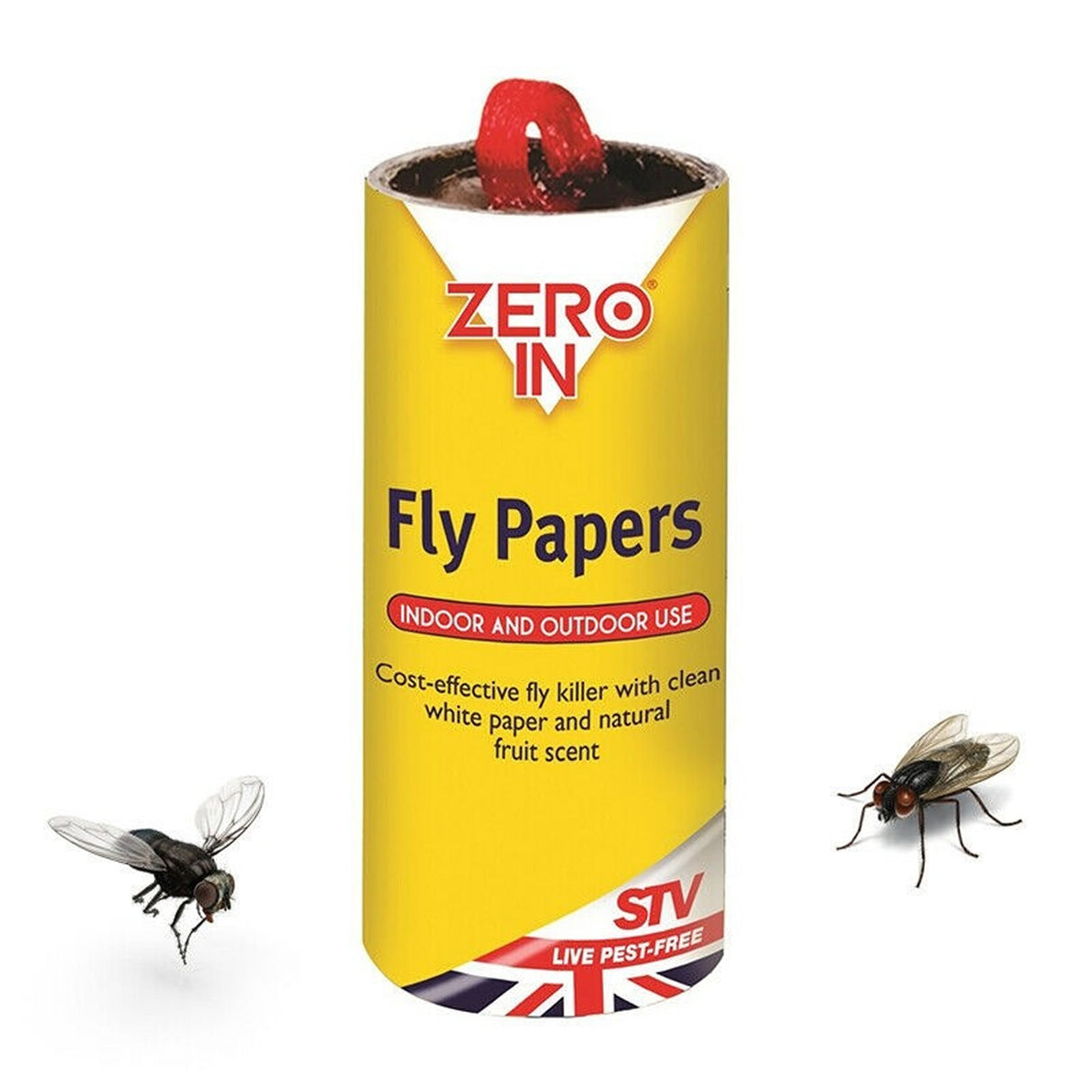 Close up of a single Zero In fly paper strip showing the sticky adhesive coating