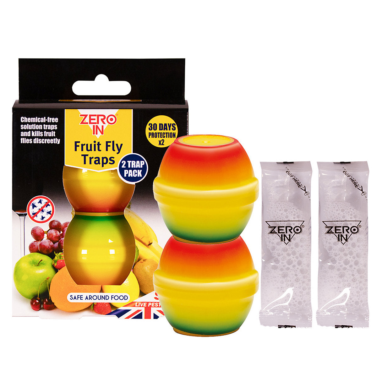 Zero In Fruit Fly Trap pack of 2, non-toxic kitchen fruit fly trap twin pack