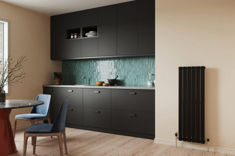 White radiator fitted in a modern UK kitchen