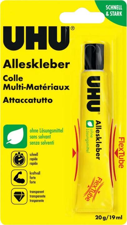 UHU All Purpose Adhesive 20ml tube label close-up
