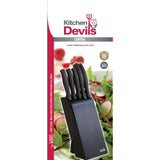 Kitchen Devils Control knife block set, five knives with ergonomic finger stop handles