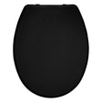 Black round plastic toilet seat with quick-release hinges, similar budget style to SupaHome plastic seat