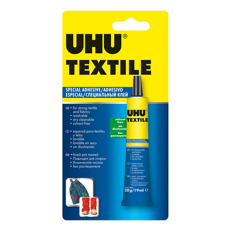 UHU Textile Glue 19ml tube retail packaging front