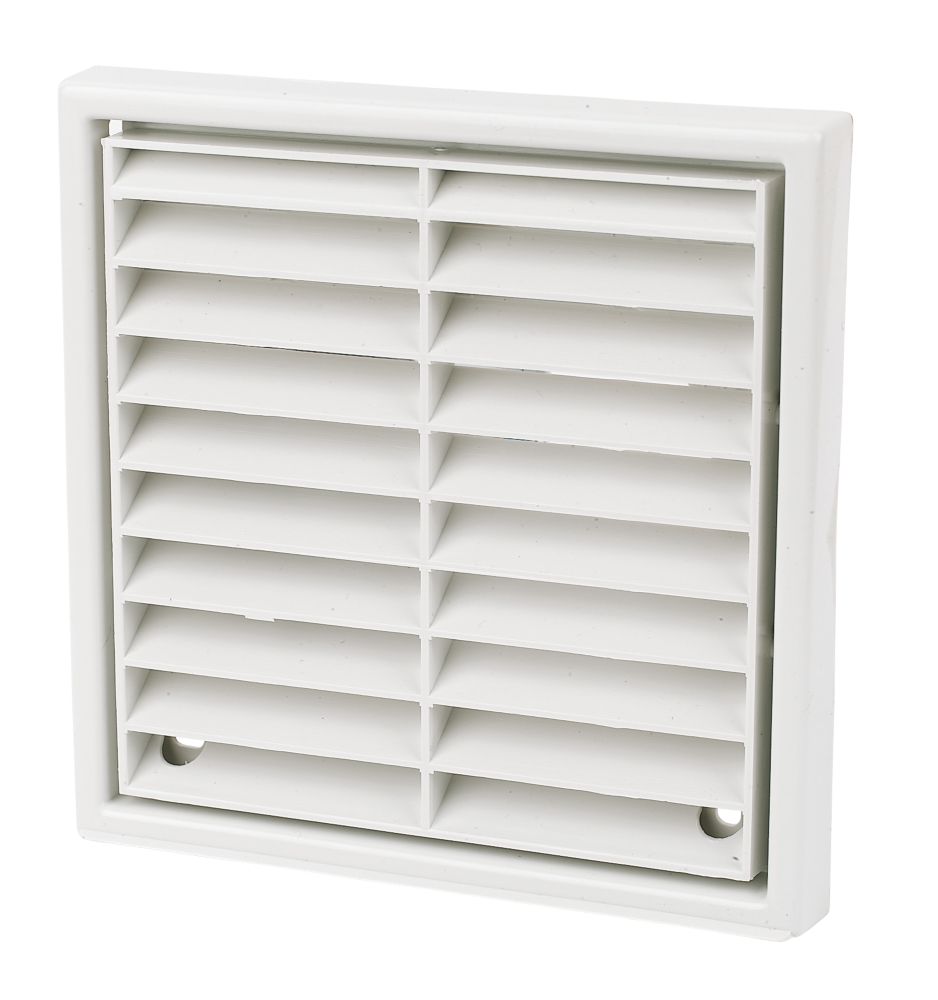 White fixed louvre vent grille, 100mm ducting outlet cover
