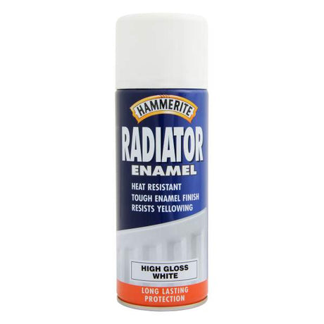 Hammerite 400ml radiator enamel gloss white aerosol can front label