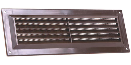Brown fixed louvre vent with flyscreen, 229mm x 76mm aperture size