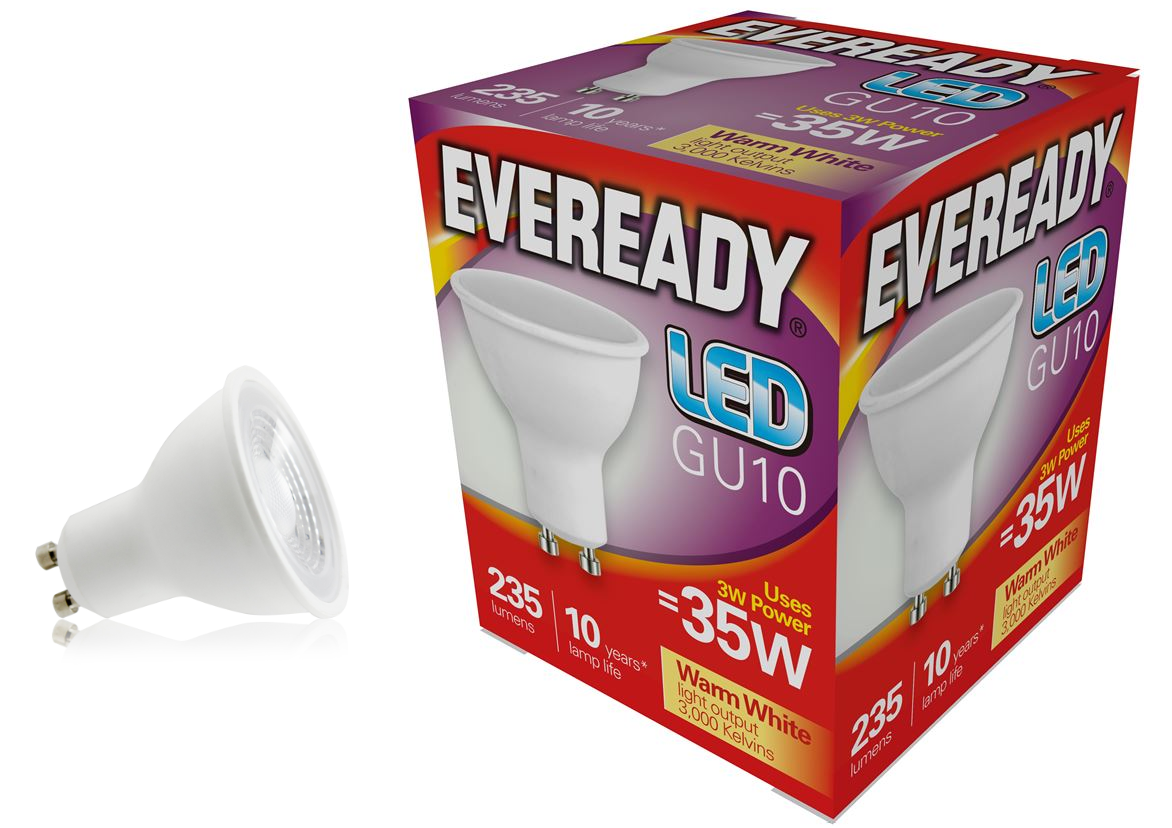 Eveready LED GU10 3W 3000K warm white bulb product photo
