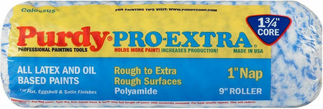Purdy Colossus P-X roller sleeve, 9 inch by 1 inch nap, showing the thick pile and 1.75 inch core