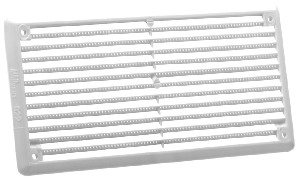 White fixed louvre vent with flyscreen, 152mm x 76mm aperture size