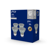 TCP LED GU10 Bulb, 250 Lumen, 2700K Warm White, Pack of 4 - packaging back