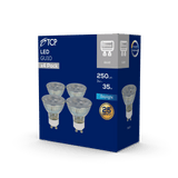 TCP LED GU10 Bulb, 250 Lumen, 6500K Daylight, Pack of 4 - packaging back