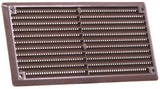 Brown plastic louvre vent 6 x 3 inch with fixed flyscreen, front view showing the angled slats