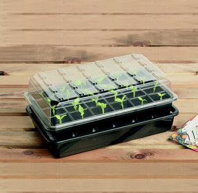 Garland 24 Cell Seed Success Kit, a black self watering seed propagator with capillary matting, clear lid and 24 cell growing tray