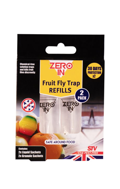 Zero In Fruit Fly Trap Refill Twin Pack, non-toxic bait sachets