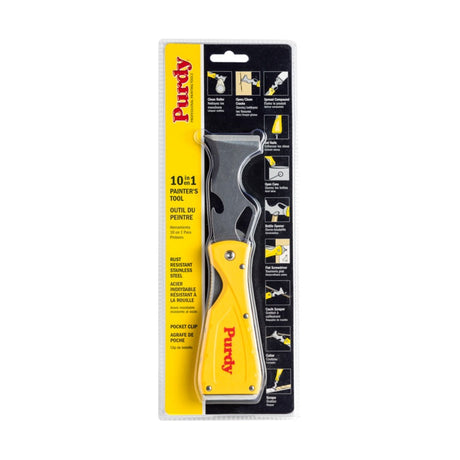 Purdy Folding 10-in-1 painters pocket tool with the blade unfolded showing the stainless steel edge