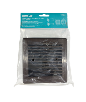Securlec brown louvred ducting grille, 100mm multi fit spigot, front view