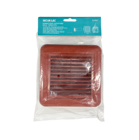 Securlec terracotta louvred ducting grille, 100mm multi fit spigot, front view