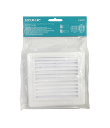 Securlec white louvred ducting grille, 100mm multi fit spigot, front view