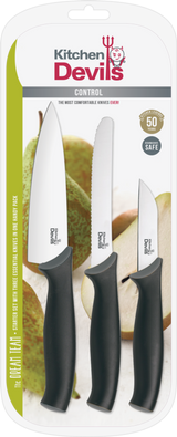 Kitchen Devils Control Starter Set box with paring knife, multi-purpose knife and small cook's knife
