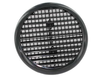 Securit circular louvred vent 165mm in black, full round profile studio photo
