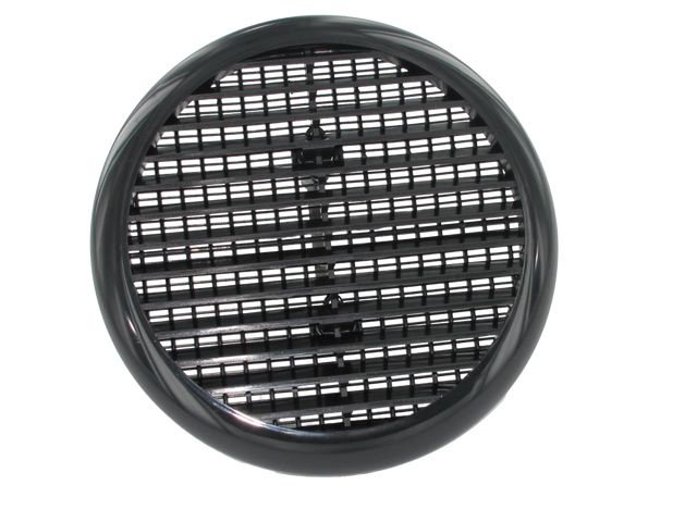 Securit circular louvred vent 165mm in black, full round profile studio photo