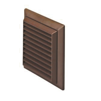 Brown louvred external ducting grille terminal with angled slats, wall mounted