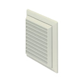 White louvred external ducting grille terminal with angled slats, wall mounted