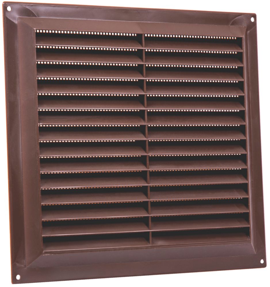 Brown fixed louvre vent with flyscreen, 229mm x 229mm aperture size