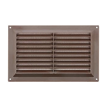 Brown louvre vent with flyscreen, 9 x 6 inch, plastic vent cover product photo