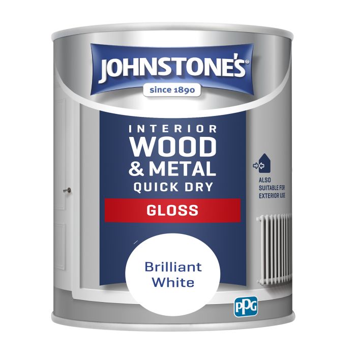 Johnstone's Quick Dry Gloss Brilliant White 750ml paint tin