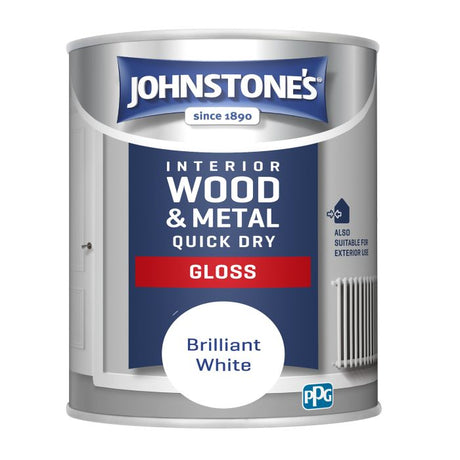 Johnstone's Quick Dry Gloss Brilliant White 750ml paint tin