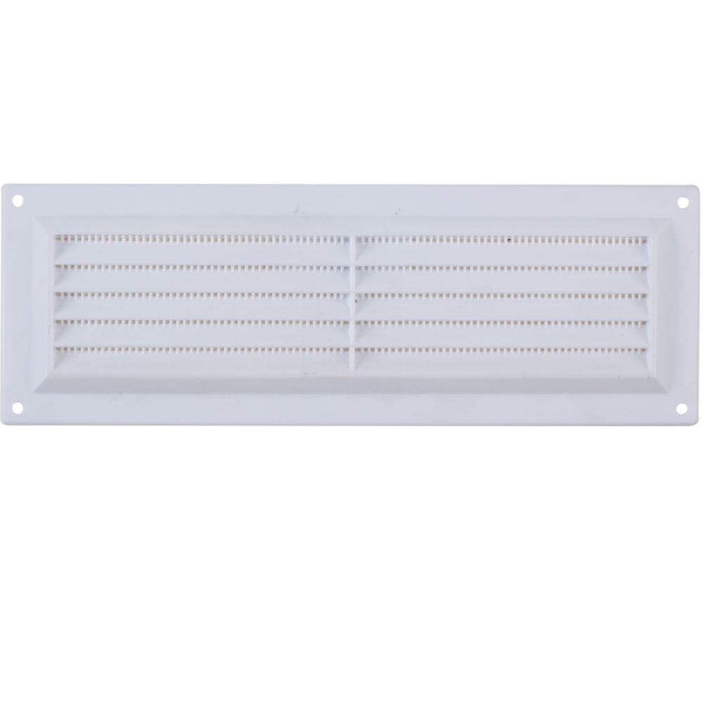 White louvre vent 229 x 76mm with fixed flyscreen for single brick course airbrick openings